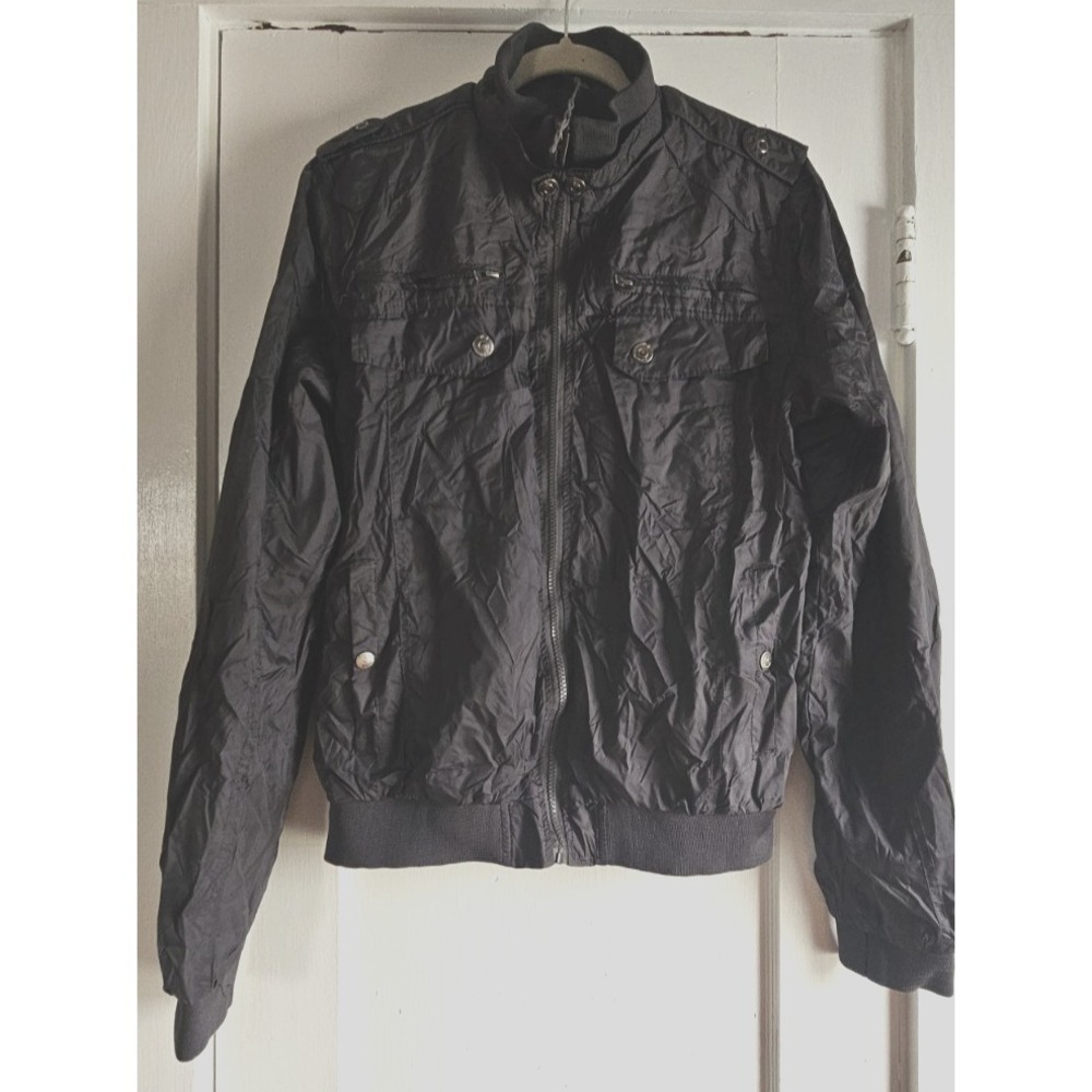 terranova streetwear project WOMAN L black Biker jacket Nylon full zip‎ NEW